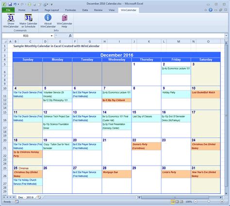 Excel Calendar Template Free